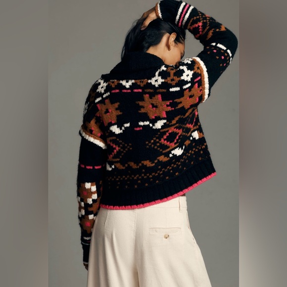 By Anthropologie Neon Collared Cardigan Sweater - Picture 3 of 10